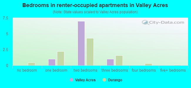 Bedrooms in renter-occupied apartments in Valley Acres