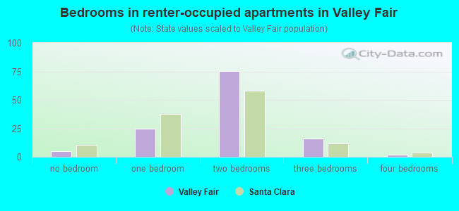 Bedrooms in renter-occupied apartments in Valley Fair