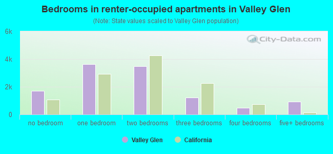 Bedrooms in renter-occupied apartments in Valley Glen