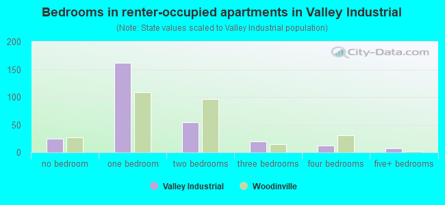 Bedrooms in renter-occupied apartments in Valley Industrial