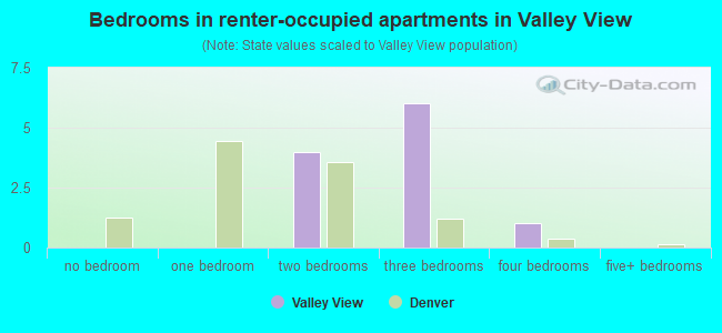 Bedrooms in renter-occupied apartments in Valley View