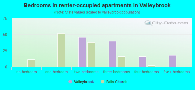 Bedrooms in renter-occupied apartments in Valleybrook