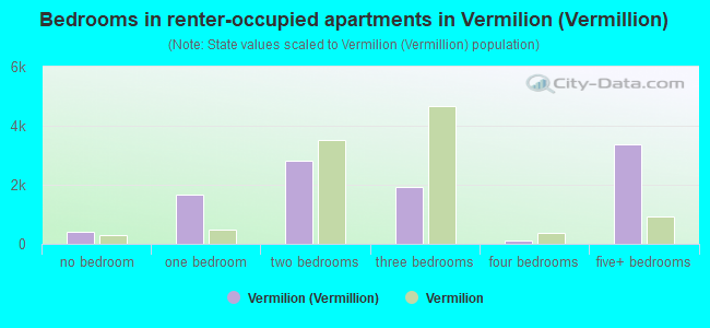 Bedrooms in renter-occupied apartments in Vermilion (Vermillion)