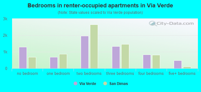 Bedrooms in renter-occupied apartments in Via Verde