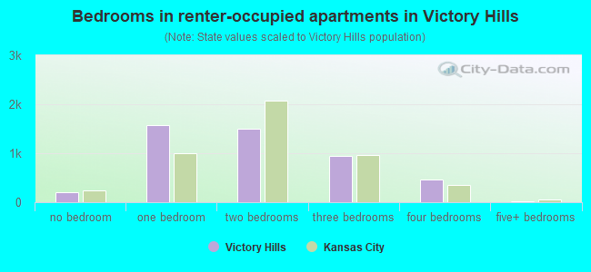 Bedrooms in renter-occupied apartments in Victory Hills