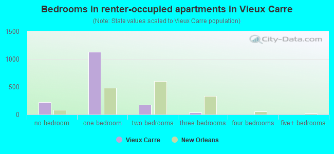 Bedrooms in renter-occupied apartments in Vieux Carre