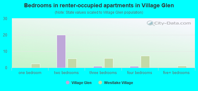 Bedrooms in renter-occupied apartments in Village Glen