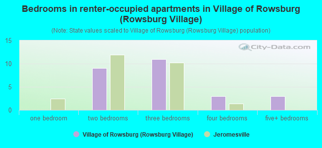 Bedrooms in renter-occupied apartments in Village of Rowsburg (Rowsburg Village)