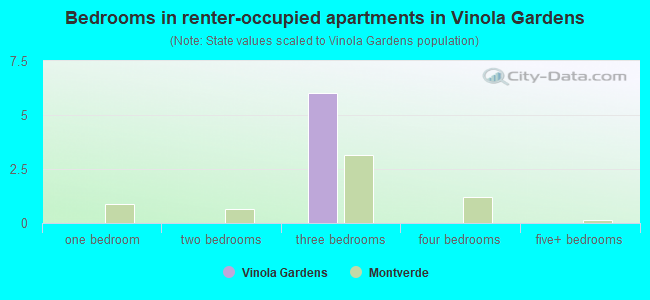 Bedrooms in renter-occupied apartments in Vinola Gardens