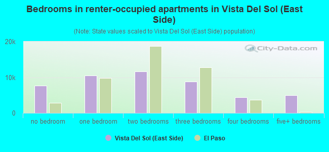 Bedrooms in renter-occupied apartments in Vista Del Sol (East Side)