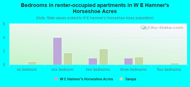 Bedrooms in renter-occupied apartments in W E Hamner's Horseshoe Acres