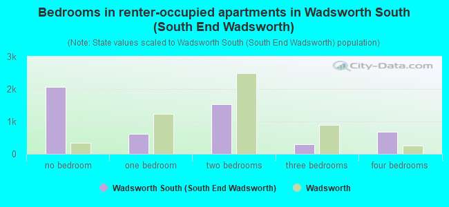 Bedrooms in renter-occupied apartments in Wadsworth South (South End Wadsworth)