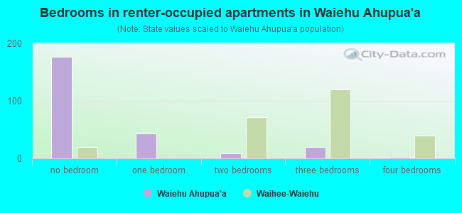 Bedrooms in renter-occupied apartments in Waiehu Ahupua`a