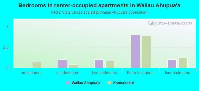 Bedrooms in renter-occupied apartments in Wailau Ahupua`a