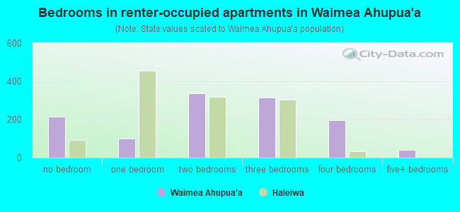 Bedrooms in renter-occupied apartments in Waimea Ahupua`a