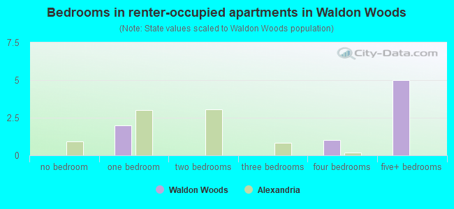 Bedrooms in renter-occupied apartments in Waldon Woods