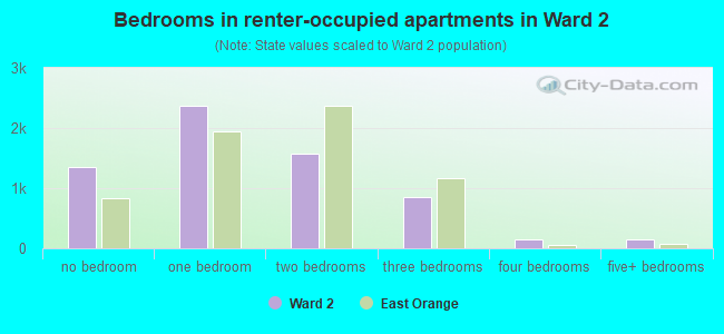 Bedrooms in renter-occupied apartments in Ward 2