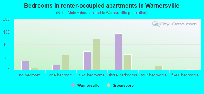 Bedrooms in renter-occupied apartments in Warnersville