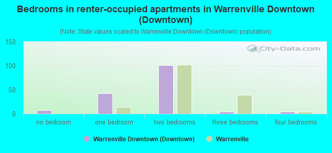 Bedrooms in renter-occupied apartments in Warrenville Downtown (Downtown)
