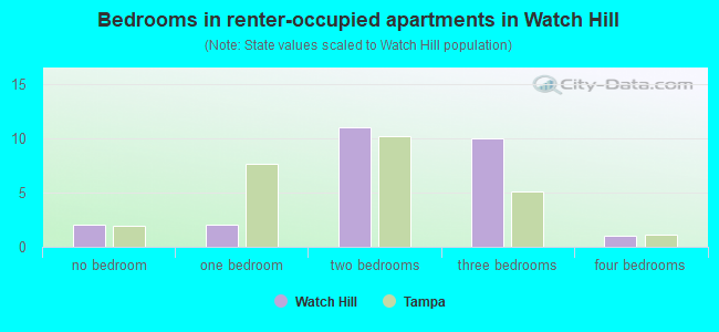 Bedrooms in renter-occupied apartments in Watch Hill