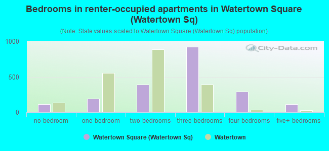 Bedrooms in renter-occupied apartments in Watertown Square (Watertown Sq)
