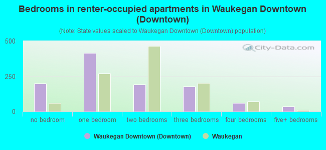 Bedrooms in renter-occupied apartments in Waukegan Downtown (Downtown)
