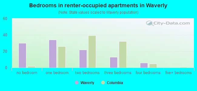 Bedrooms in renter-occupied apartments in Waverly