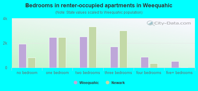 Bedrooms in renter-occupied apartments in Weequahic