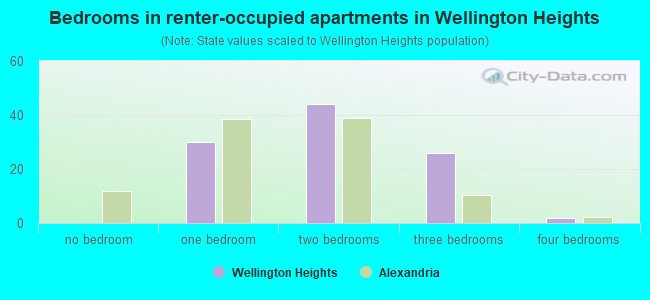Bedrooms in renter-occupied apartments in Wellington Heights