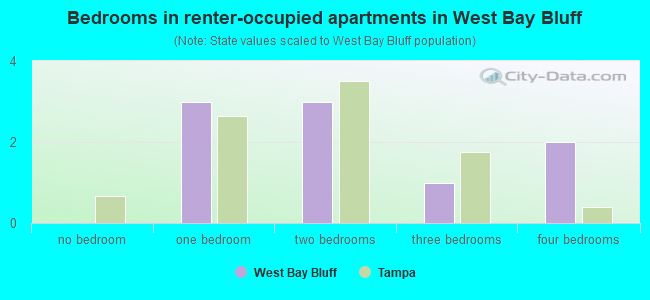 Bedrooms in renter-occupied apartments in West Bay Bluff