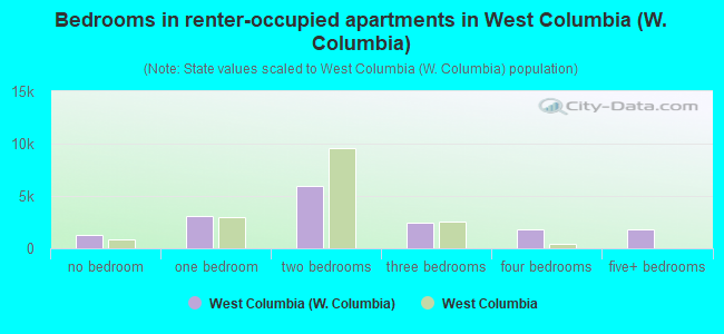 Bedrooms in renter-occupied apartments in West Columbia (W. Columbia)