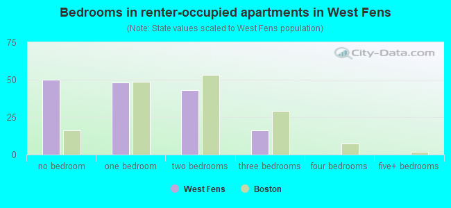 Bedrooms in renter-occupied apartments in West Fens
