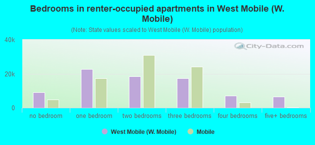 Bedrooms in renter-occupied apartments in West Mobile (W. Mobile)
