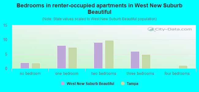 Bedrooms in renter-occupied apartments in West New Suburb Beautiful