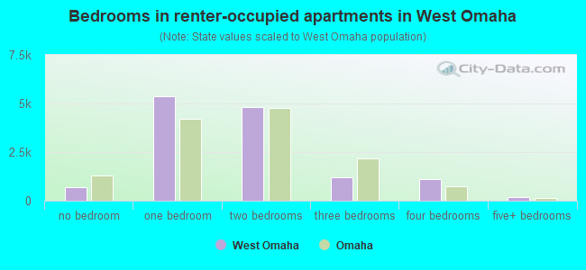 Bedrooms in renter-occupied apartments in West Omaha