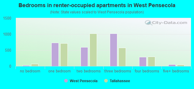 Bedrooms in renter-occupied apartments in West Pensecola