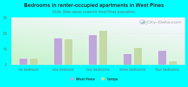 Bedrooms in renter-occupied apartments in West Pines