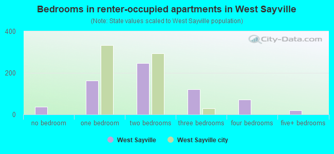 Bedrooms in renter-occupied apartments in West Sayville