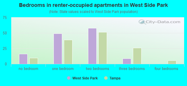 Bedrooms in renter-occupied apartments in West Side Park