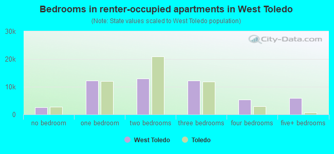 Bedrooms in renter-occupied apartments in West Toledo