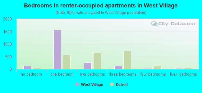 Bedrooms in renter-occupied apartments in West Village