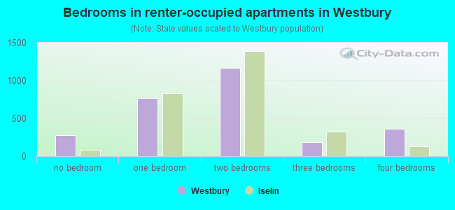 Bedrooms in renter-occupied apartments in Westbury