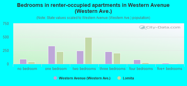 Bedrooms in renter-occupied apartments in Western Avenue (Western Ave.)