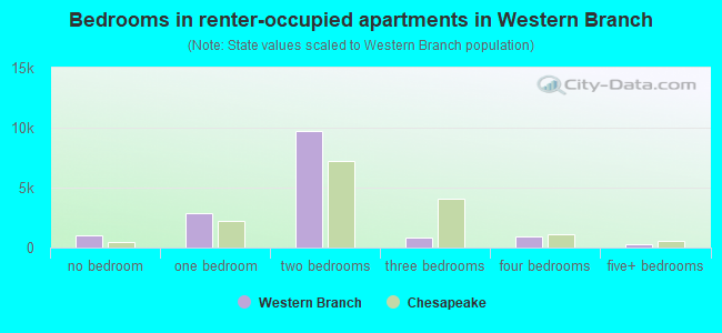 Bedrooms in renter-occupied apartments in Western Branch