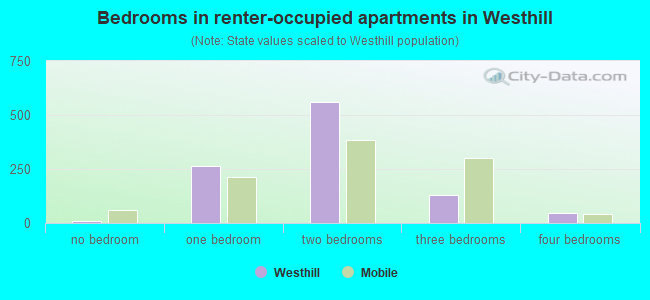 Bedrooms in renter-occupied apartments in Westhill
