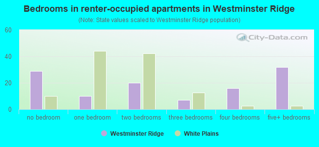 Bedrooms in renter-occupied apartments in Westminster Ridge