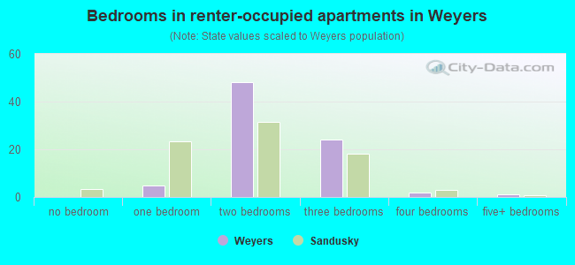 Bedrooms in renter-occupied apartments in Weyers