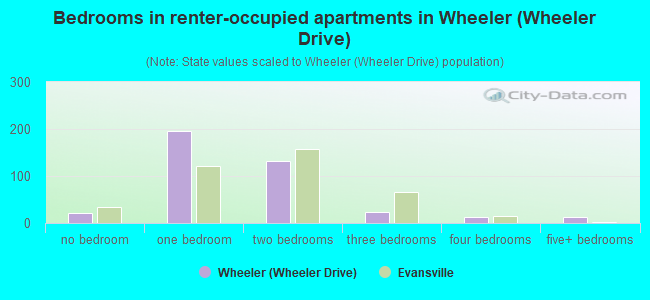 Bedrooms in renter-occupied apartments in Wheeler (Wheeler Drive)