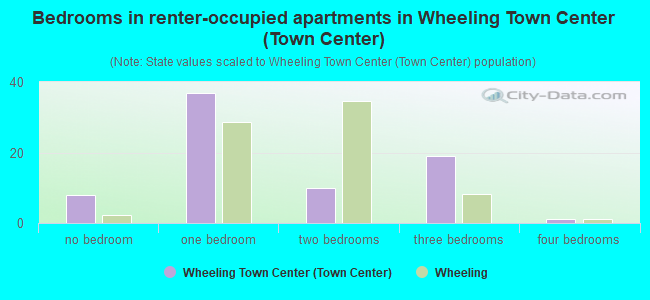 Bedrooms in renter-occupied apartments in Wheeling Town Center (Town Center)