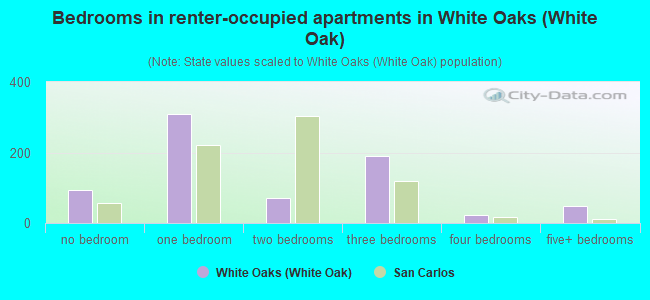 Bedrooms in renter-occupied apartments in White Oaks (White Oak)